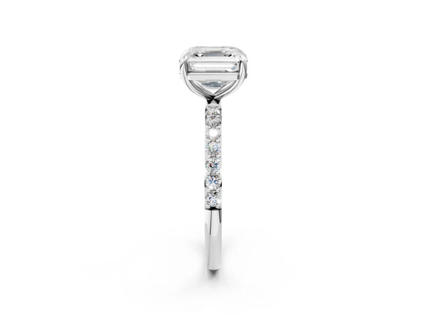 White gold Asscher Cut Diamond Pavé Band Solitaire Ring with Four-Prong Setting_110