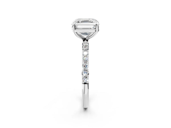 White gold Asscher Cut Diamond Pavé Band Solitaire Ring with Four-Prong Setting_116