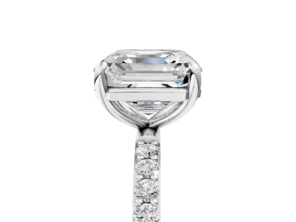 White gold Asscher Cut Diamond Pavé Band Solitaire Ring with Four-Prong Setting_119