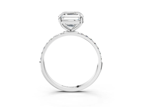 White gold Asscher Cut Diamond Pavé Band Solitaire Ring with Four-Prong Setting_15