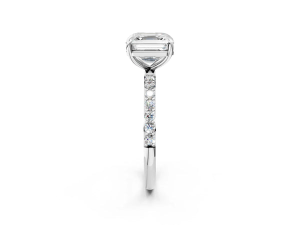 White gold Asscher Cut Diamond Pavé Band Solitaire Ring with Four-Prong Setting_56