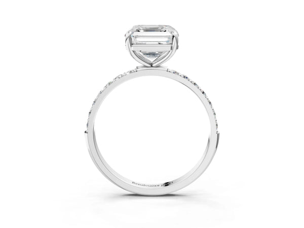 White gold Asscher Cut Diamond Pavé Band Solitaire Ring with Four-Prong Setting_69
