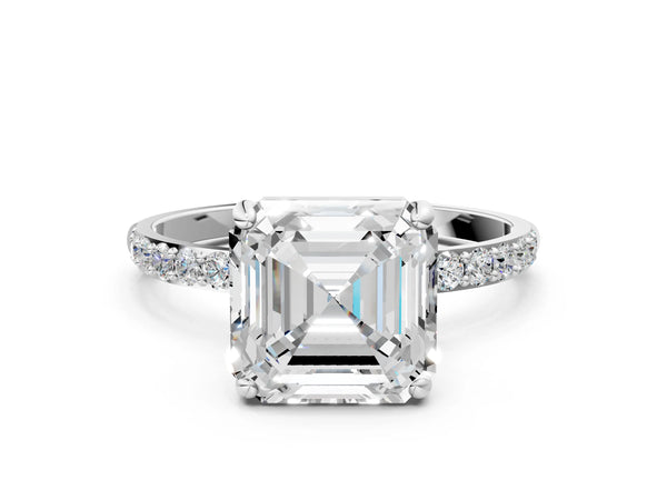 White gold Asscher Cut Diamond Pavé Band Solitaire Ring with Four-Prong Setting_72