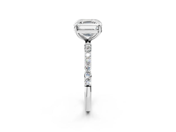 White gold Asscher Cut Diamond Pavé Band Solitaire Ring with Four-Prong Setting_92