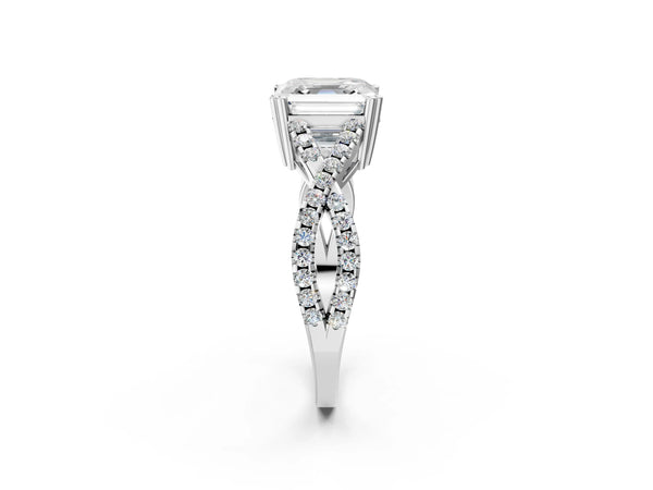 White gold Asscher Solitaire Twist Band with Pavé Setting and Four-Prong Setting_14