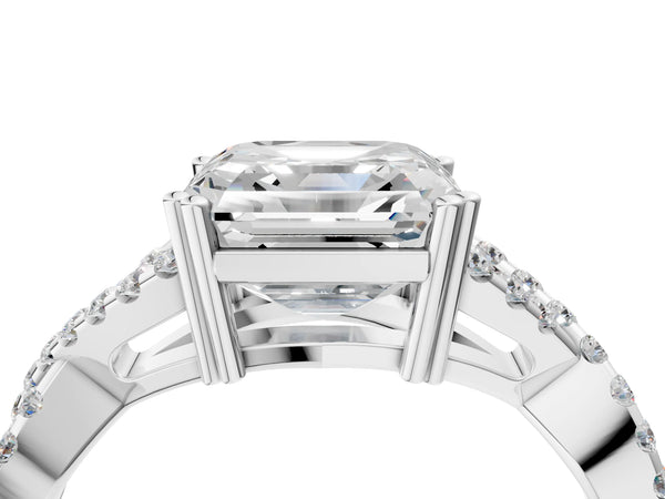 White gold Asscher Solitaire Twist Band with Pavé Setting and Four-Prong Setting_16