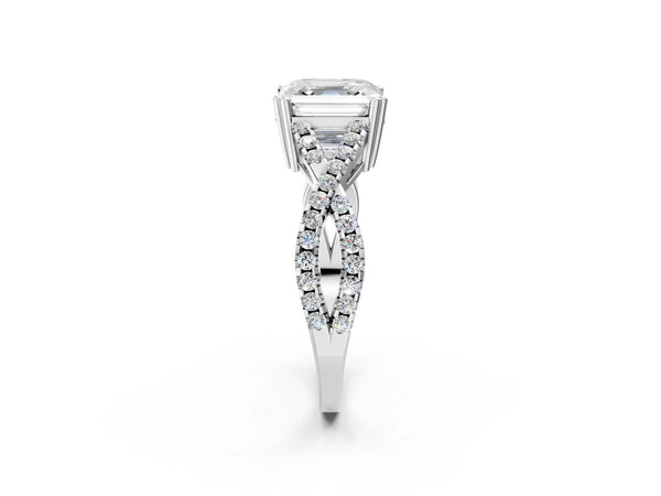 White gold Asscher Solitaire Twist Band with Pavé Setting and Four-Prong Setting_26