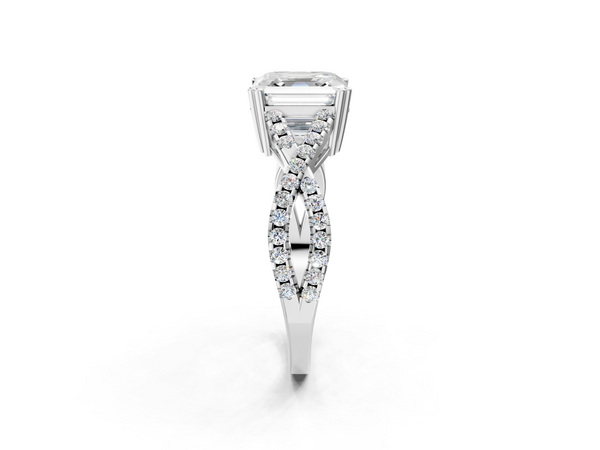 White gold Asscher Solitaire Twist Band with Pavé Setting and Four-Prong Setting_2