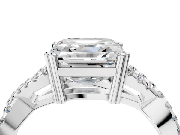 White gold Asscher Solitaire Twist Band with Pavé Setting and Four-Prong Setting_46
