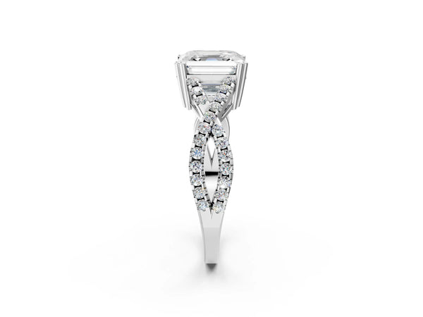 White gold Asscher Solitaire Twist Band with Pavé Setting and Four-Prong Setting_62