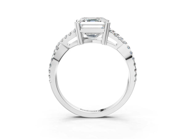 White gold Asscher Solitaire Twist Band with Pavé Setting and Four-Prong Setting_63