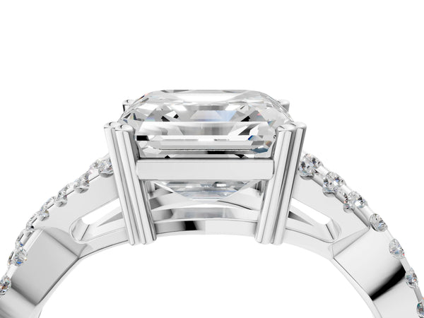 White gold Asscher Solitaire Twist Band with Pavé Setting and Four-Prong Setting_88