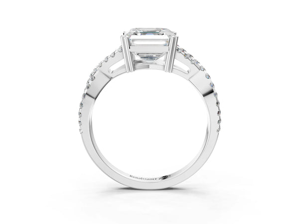 White gold Asscher Solitaire Twist Band with Pavé Setting and Four-Prong Setting_93