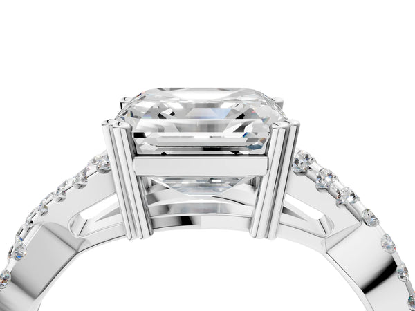 White gold Asscher Solitaire Twist Band with Pavé Setting and Four-Prong Setting_94