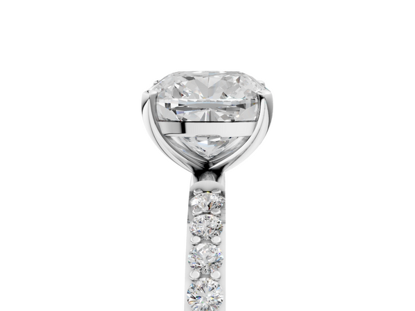 White gold Cushion Cut Diamond Pavé Band Solitaire Ring with Four-Prong Setting_35