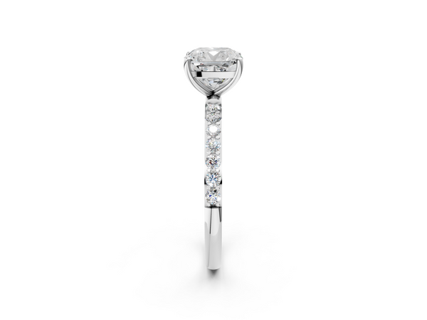 White gold Cushion Cut Diamond Pavé Band Solitaire Ring with Four-Prong Setting_44