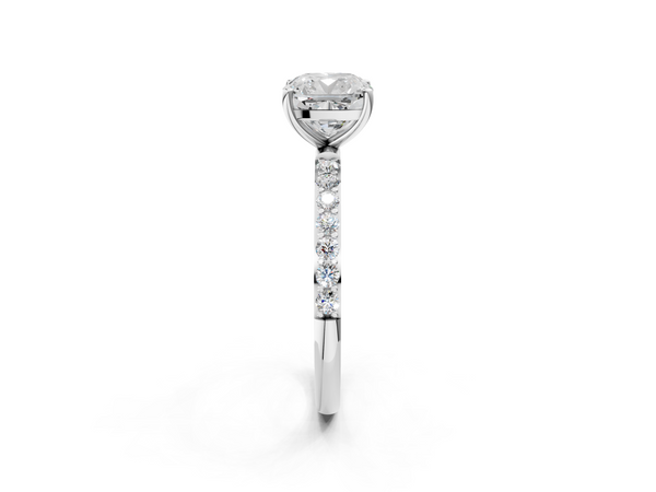 White gold Cushion Cut Diamond Pavé Band Solitaire Ring with Four-Prong Setting_68