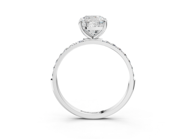 White gold Cushion Cut Diamond Pavé Band Solitaire Ring with Four-Prong Setting_81