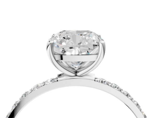 White gold Cushion Cut Diamond Pavé Band Solitaire Ring with Four-Prong Setting_82