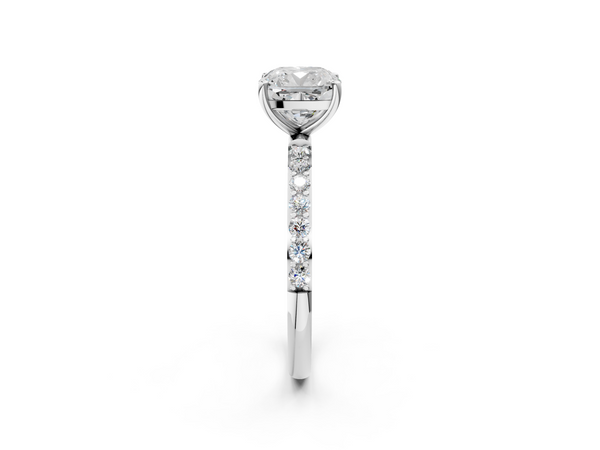 White gold Cushion Cut Diamond Pavé Band Solitaire Ring with Four-Prong Setting_86