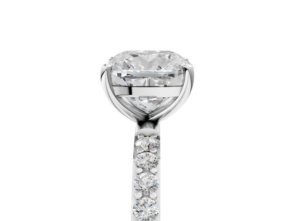 White gold Cushion Cut Diamond Pavé Band Solitaire Ring with Four-Prong Setting_89