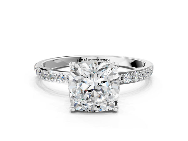 White gold Cushion Cut Diamond Pavé Band Solitaire Ring with Four-Prong Setting_96