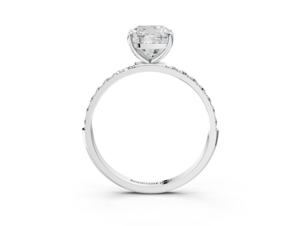 White gold Cushion Cut Diamond Pavé Band Solitaire Ring with Four-Prong Setting_99