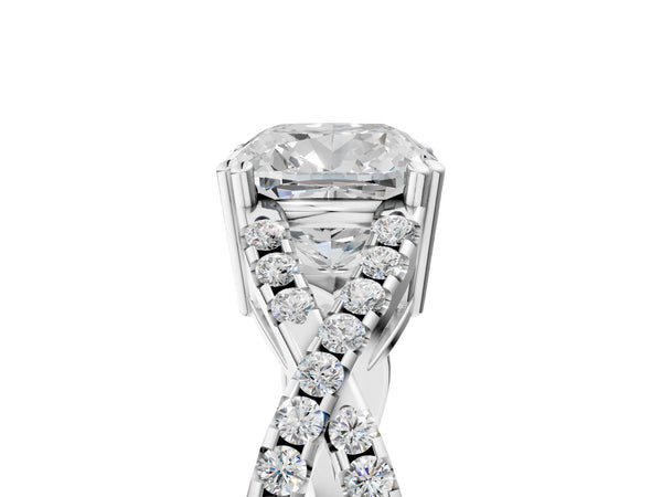 White gold Cushion Solitaire Twist Band with Pavé Setting and Four-Prong Setting_17