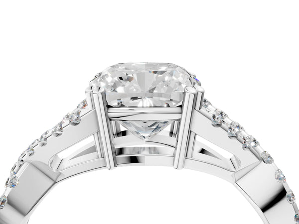 White gold Cushion Solitaire Twist Band with Pavé Setting and Four-Prong Setting_40