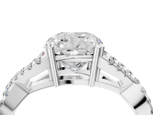 White gold Cushion Solitaire Twist Band with Pavé Setting and Four-Prong Setting_76