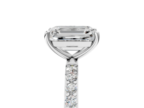 White gold Emerald Cut Diamond Pavé Band Solitaire Ring with Four-Prong Setting_101
