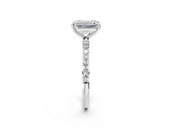 White gold Emerald Cut Diamond Pavé Band Solitaire Ring with Four-Prong Setting_104