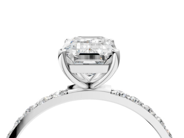 White gold Emerald Cut Diamond Pavé Band Solitaire Ring with Four-Prong Setting_106