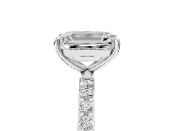 White gold Emerald Cut Diamond Pavé Band Solitaire Ring with Four-Prong Setting_17