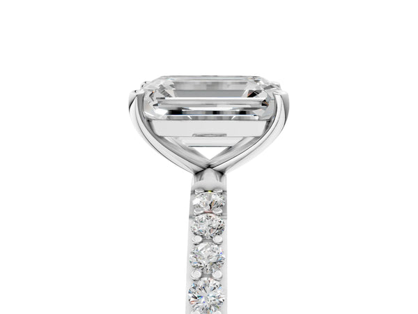 White gold Emerald Cut Diamond Pavé Band Solitaire Ring with Four-Prong Setting_29