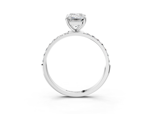 White gold Emerald Cut Diamond Pavé Band Solitaire Ring with Four-Prong Setting_3
