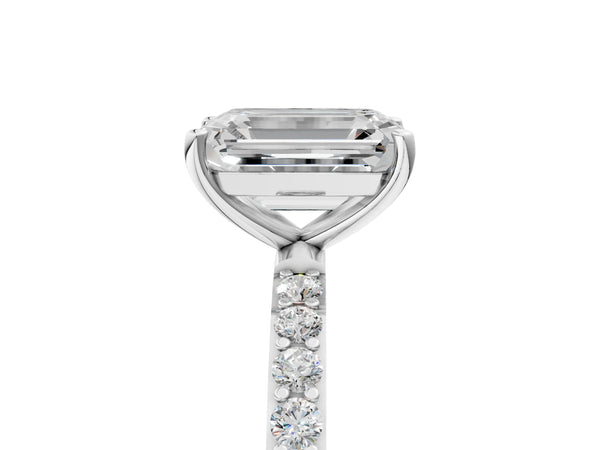 White gold Emerald Cut Diamond Pavé Band Solitaire Ring with Four-Prong Setting_41