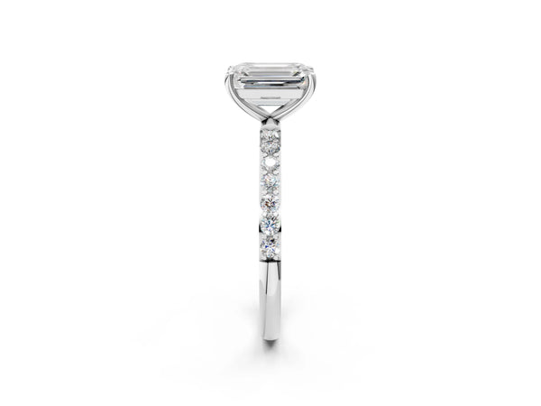 White gold Emerald Cut Diamond Pavé Band Solitaire Ring with Four-Prong Setting_44