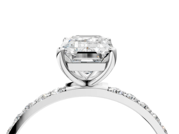 White gold Emerald Cut Diamond Pavé Band Solitaire Ring with Four-Prong Setting_46