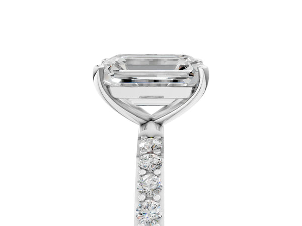 White gold Emerald Cut Diamond Pavé Band Solitaire Ring with Four-Prong Setting_53