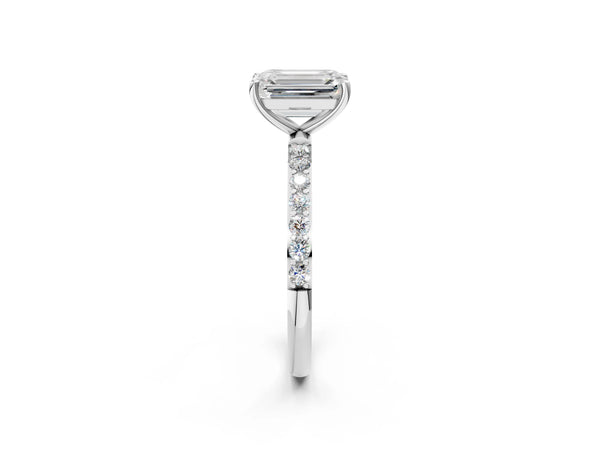 White gold Emerald Cut Diamond Pavé Band Solitaire Ring with Four-Prong Setting_56
