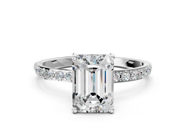 White gold Emerald Cut Diamond Pavé Band Solitaire Ring with Four-Prong Setting_60