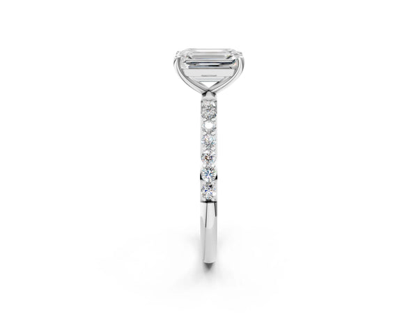 White gold Emerald Cut Diamond Pavé Band Solitaire Ring with Four-Prong Setting_68