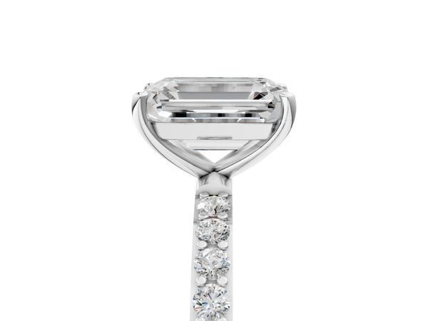 White gold Emerald Cut Diamond Pavé Band Solitaire Ring with Four-Prong Setting_71