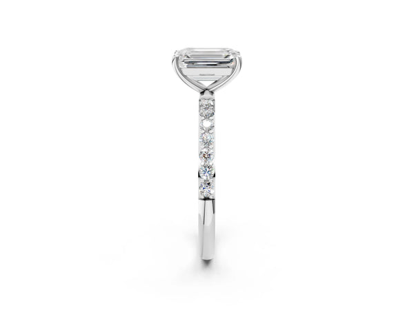 White gold Emerald Cut Diamond Pavé Band Solitaire Ring with Four-Prong Setting_74