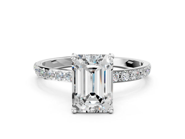 White gold Emerald Cut Diamond Pavé Band Solitaire Ring with Four-Prong Setting_96