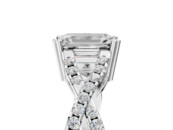 White gold Emerald Solitaire Twist Band with Pavé Setting and Four-Prong Setting_17
