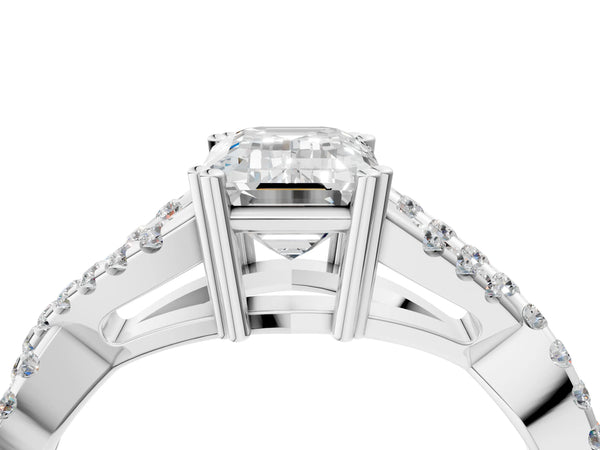 White gold Emerald Solitaire Twist Band with Pavé Setting and Four-Prong Setting_40