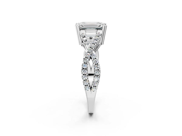 White gold Emerald Solitaire Twist Band with Pavé Setting and Four-Prong Setting_80