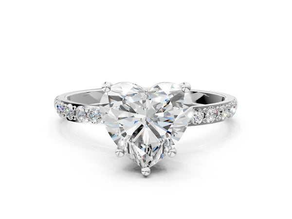 White gold Heart Cut Diamond Pavé Band Solitaire Ring with Four-Prong Setting_12